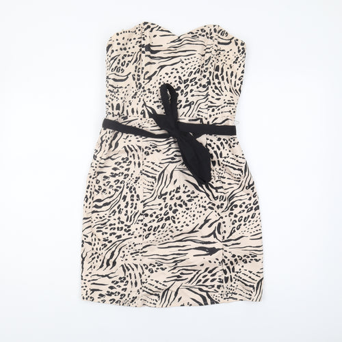 H&M Women Beige Animal Print Strapless Dress Size 12