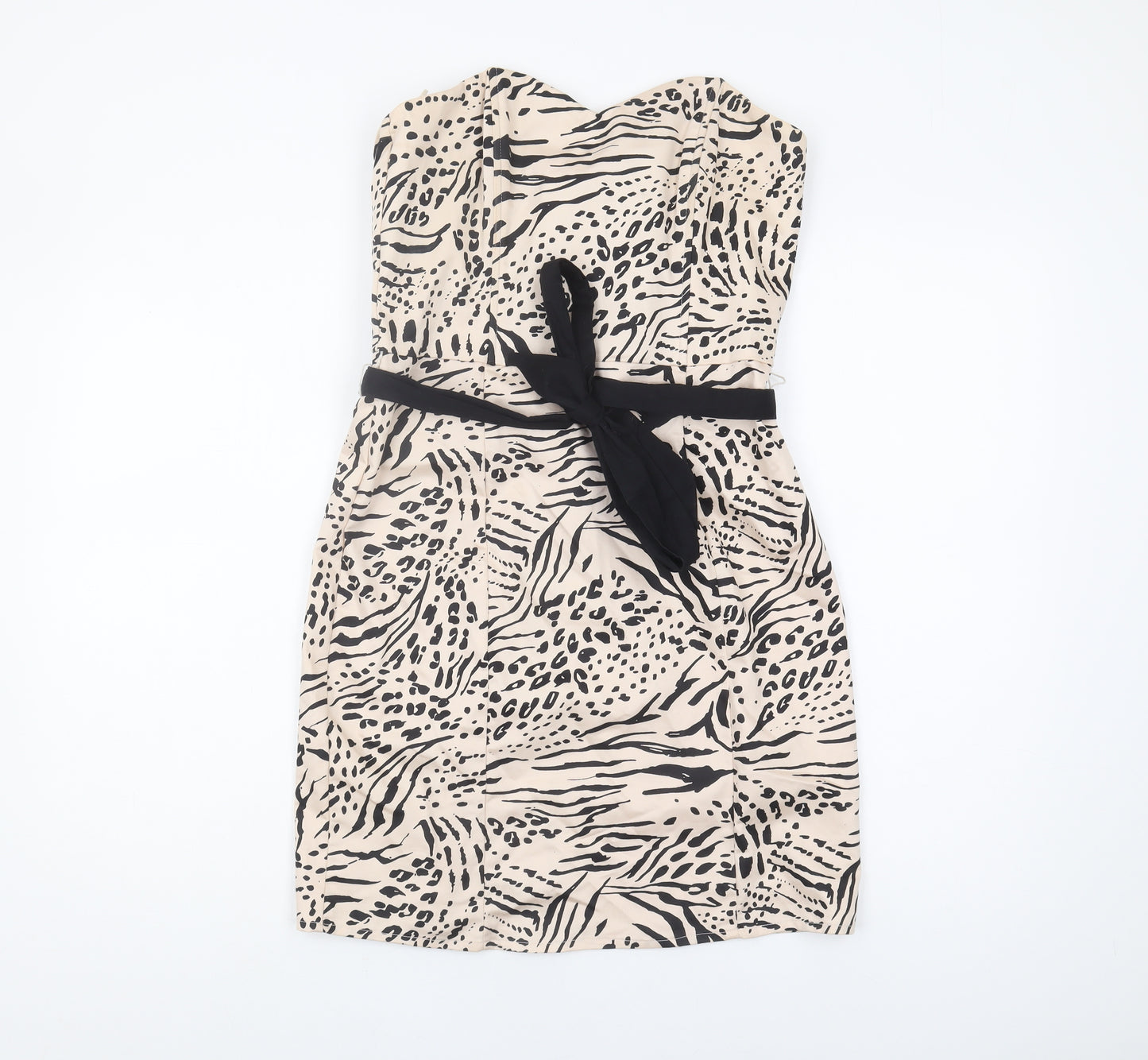 H&M Women Beige Animal Print Strapless Dress Size 12