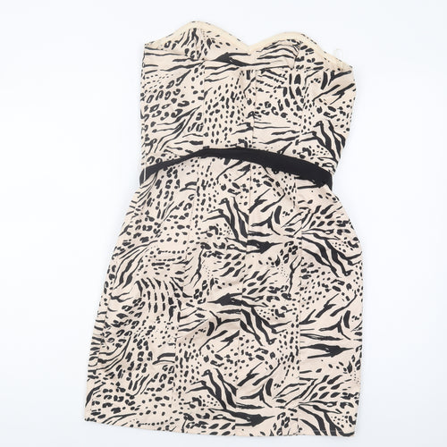 H&M Women Beige Animal Print Strapless Dress Size 12