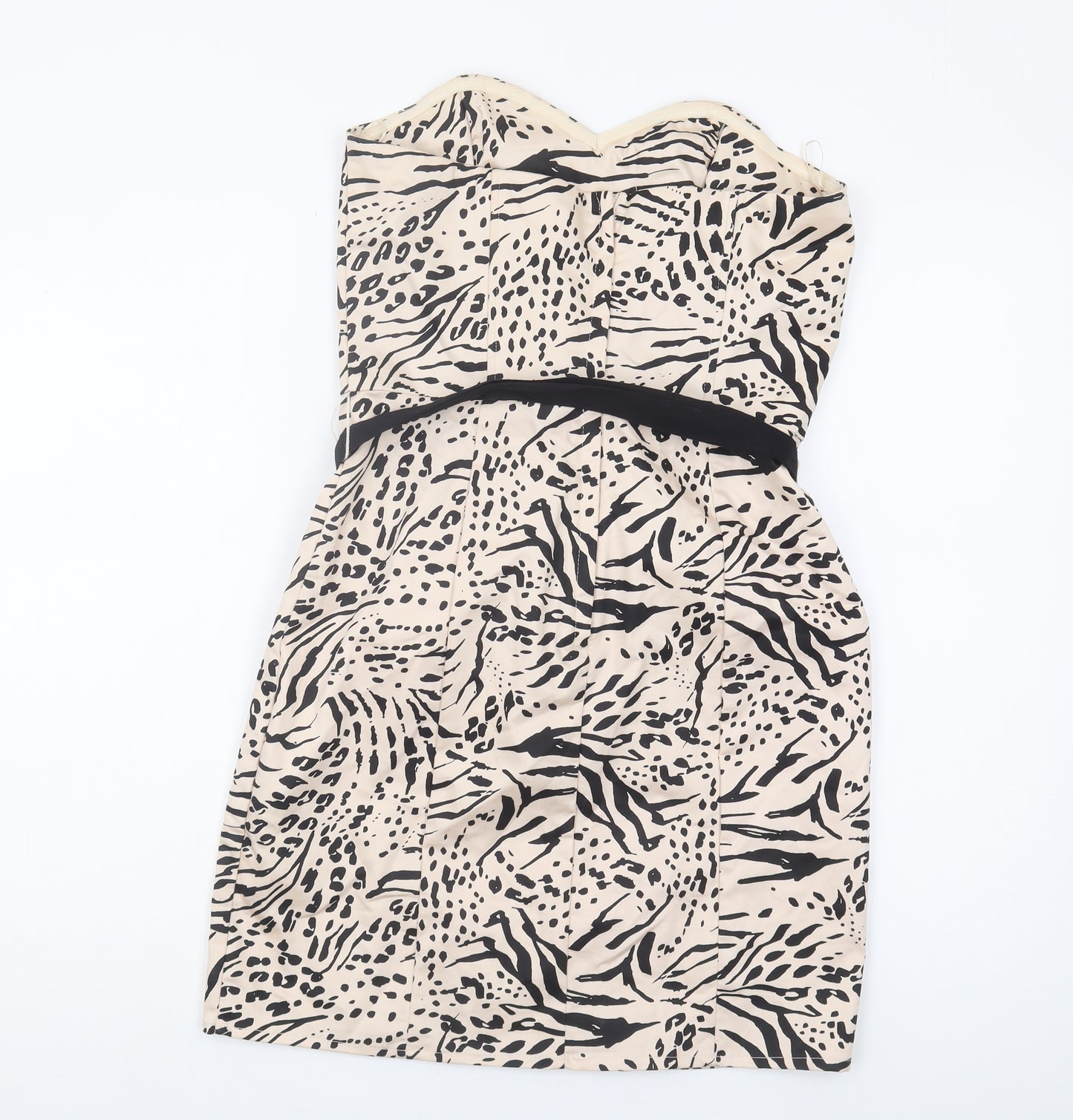 H&M Women Beige Animal Print Strapless Dress Size 12