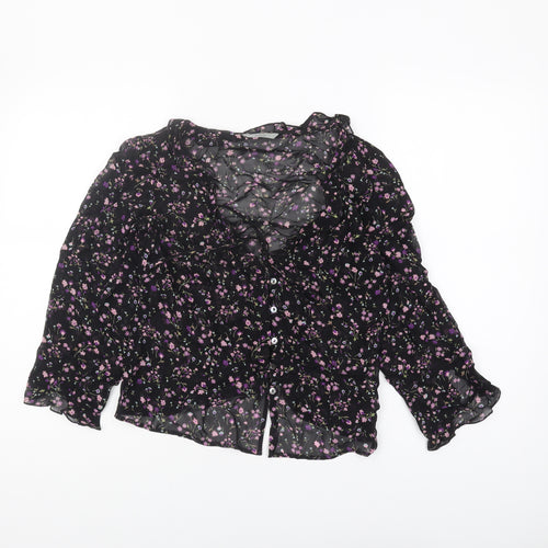 Marks and Spencer Women's Floral Cropped Blouse Black Size 10