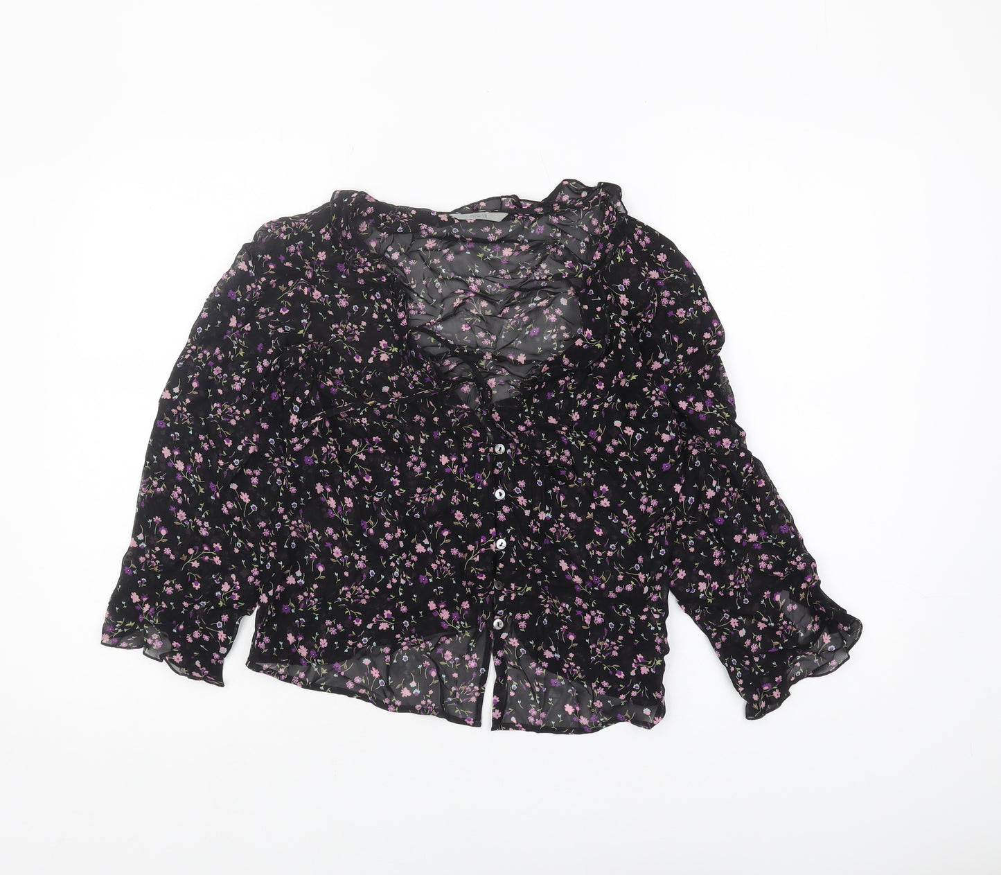 Marks and Spencer Women's Floral Cropped Blouse Black Size 10