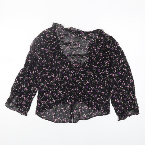 Marks and Spencer Women's Floral Cropped Blouse Black Size 10