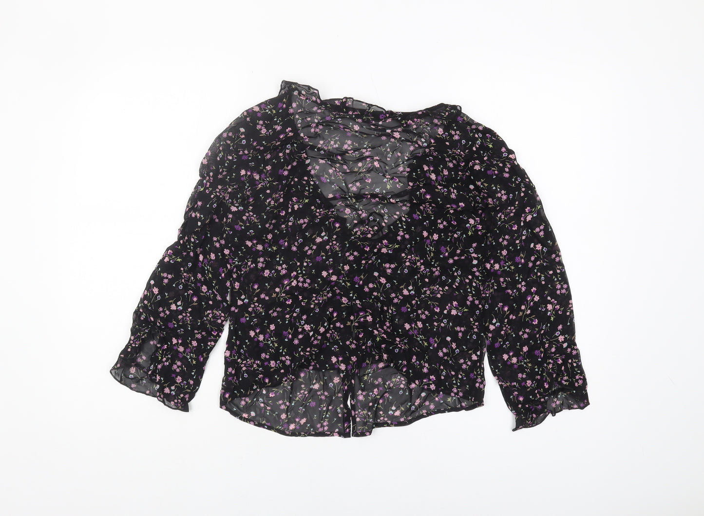 Marks and Spencer Women's Floral Cropped Blouse Black Size 10