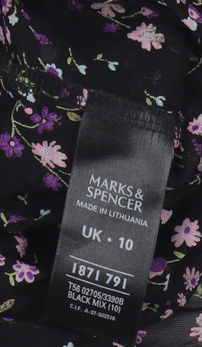 Marks and Spencer Women's Floral Cropped Blouse Black Size 10