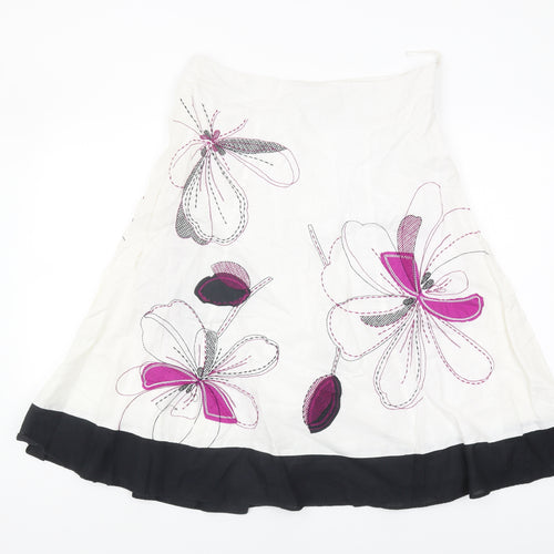 Monsoon Women's White A-Line Floral Skirt Size 12