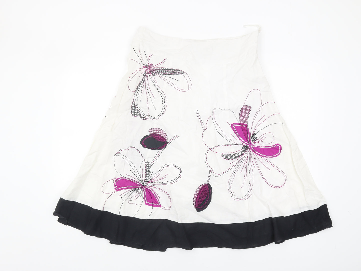 Monsoon Women's White A-Line Floral Skirt Size 12