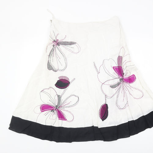 Monsoon Women's White A-Line Floral Skirt Size 12