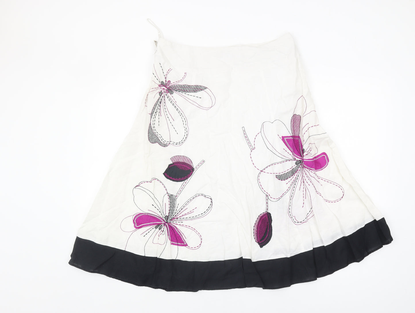 Monsoon Women's White A-Line Floral Skirt Size 12