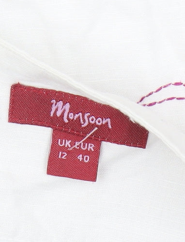 Monsoon Women's White A-Line Floral Skirt Size 12