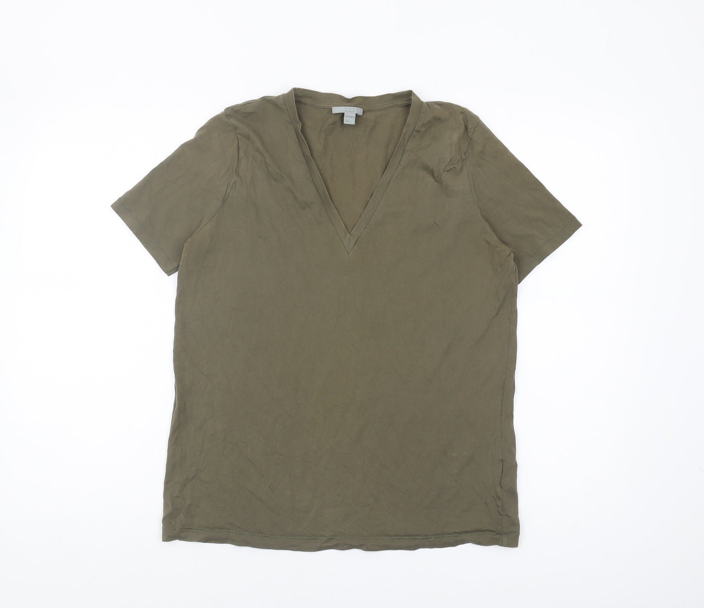 COS Green V-Neck Women's T-Shirt, Size 12, Cotton