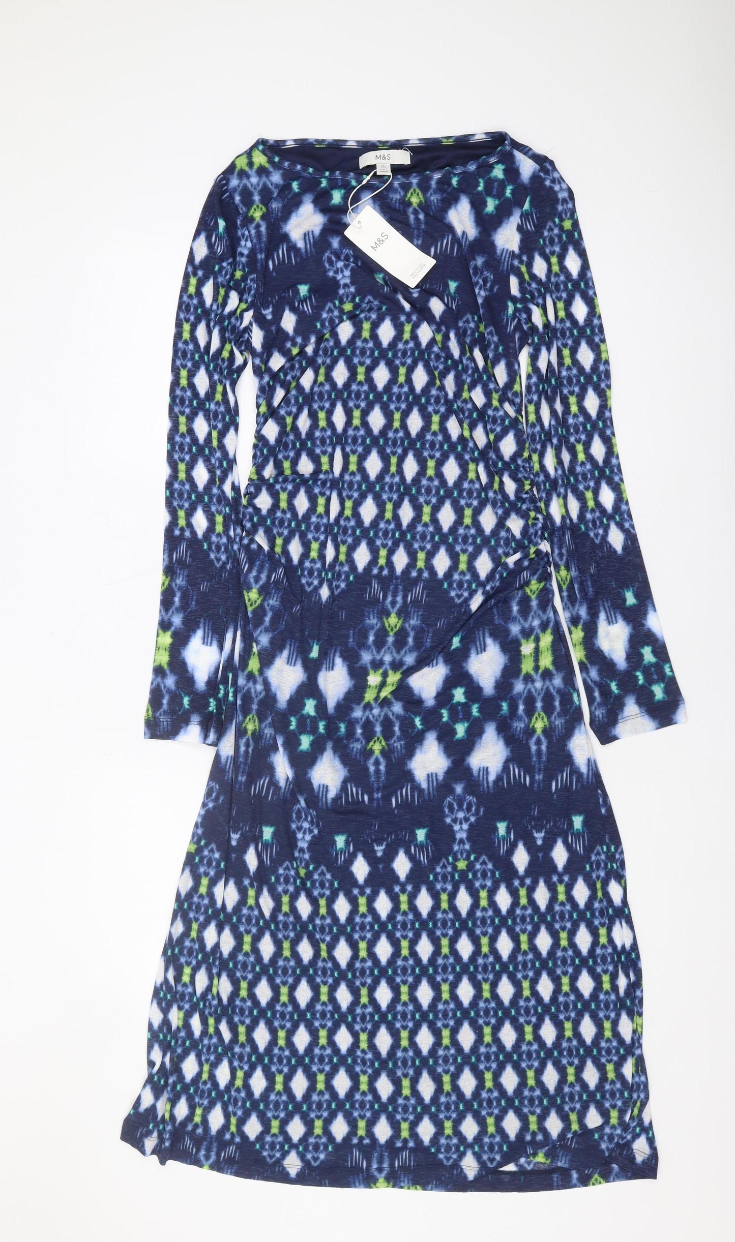 Marks and Spencer Women's Blue Geometric Dress, Size 12