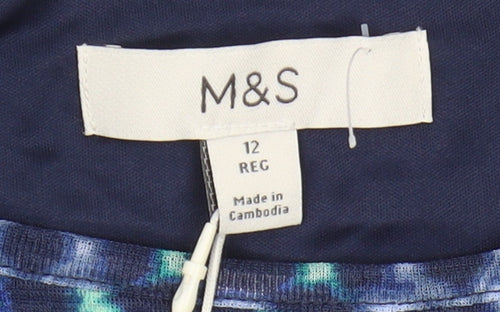 Marks and Spencer Women's Blue Geometric Dress, Size 12