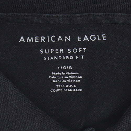 American Eagle Men’s Black Polo Shirt, L, Super Soft