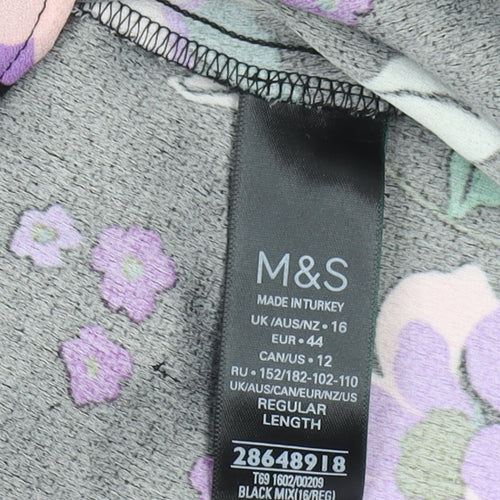Marks and Spencer Women's Black Floral Dress Size 16