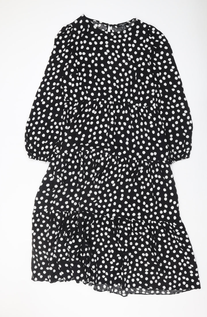 New Look Women's Black Polka Dot A-Line Dress Size 12