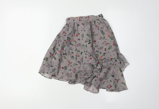 Next Girls Grey Floral Peasant Skirt, Size 6 Years