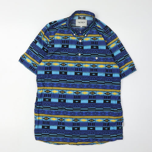 Carhartt Men's Blue Geometric Short Sleeve Shirt S