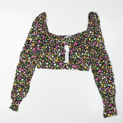 Bershka Women's Multicoloured Floral Cropped Blouse XS