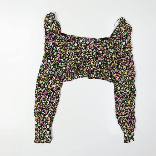 Bershka Women's Multicoloured Floral Cropped Blouse XS
