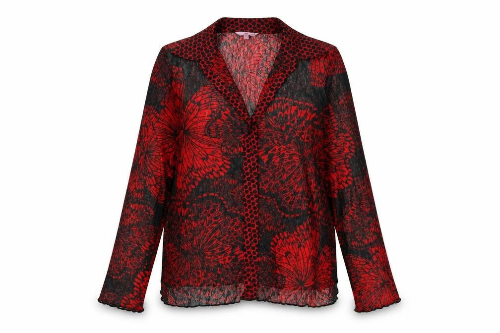 Front view of Marks & Spencer Women's Red Blouse, size 12, Floral