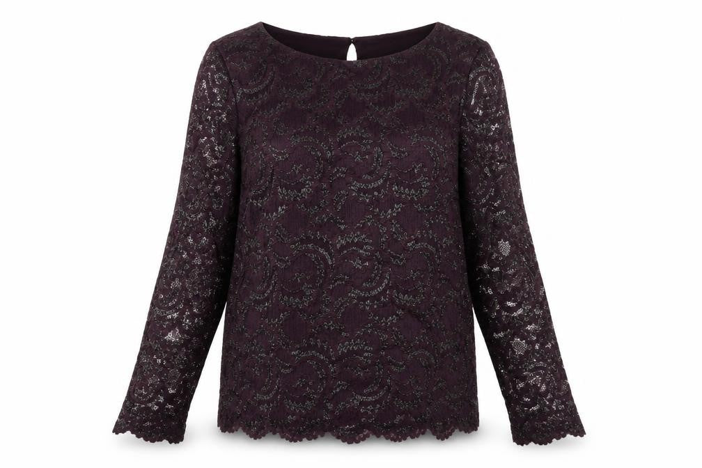 Front view of Marks & Spencer Women's Purple Lace Blouse UK 12
