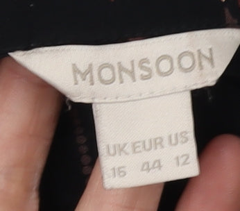 Monsoon Women's Black Geometric Trousers Size 16