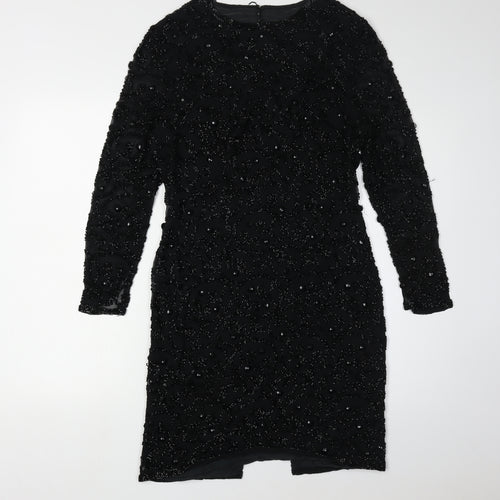 Joan Leslie Women's Black Beaded Sheath Dress Size 10