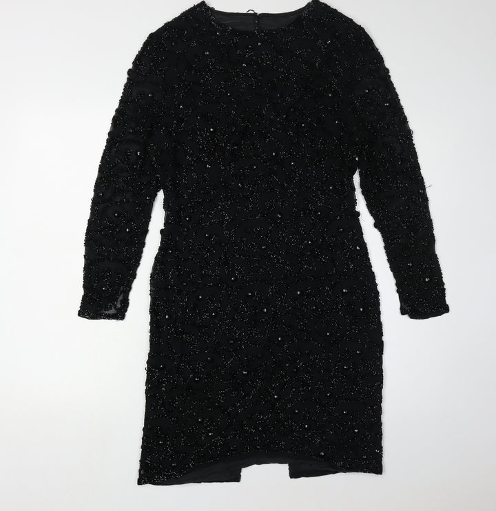 Joan Leslie Women's Black Beaded Sheath Dress Size 10