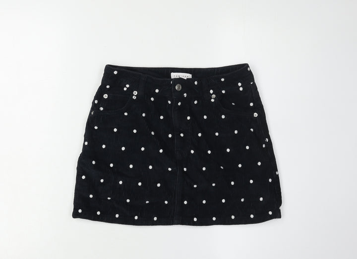 Topshop Women's Black Corduroy Polka Dot Skirt, Size 8