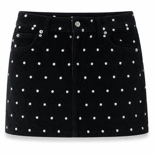 Topshop Women's Black Corduroy Polka Dot Skirt, Size 8