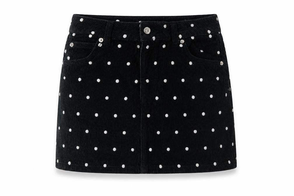 Topshop Women's Black Corduroy Polka Dot Skirt, Size 8