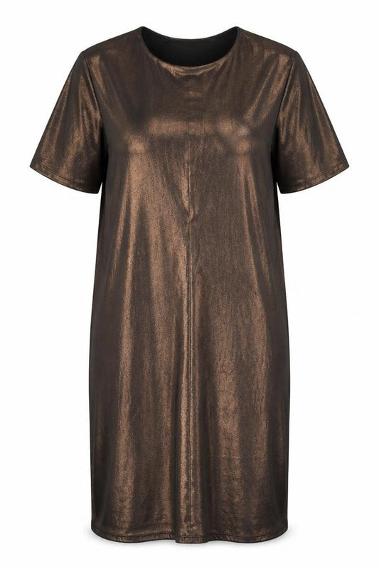 Front view of Warehouse Women's Brown Short Sleeve Dress 8
