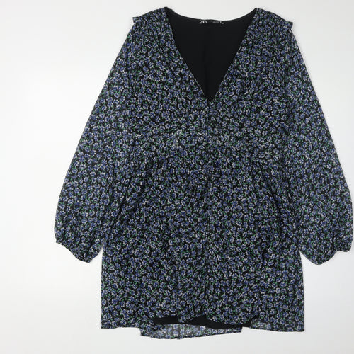 Zara Women's Multicoloured Floral Puff Sleeve Dress L