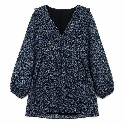 Zara Women's Multicoloured Floral Puff Sleeve Dress L