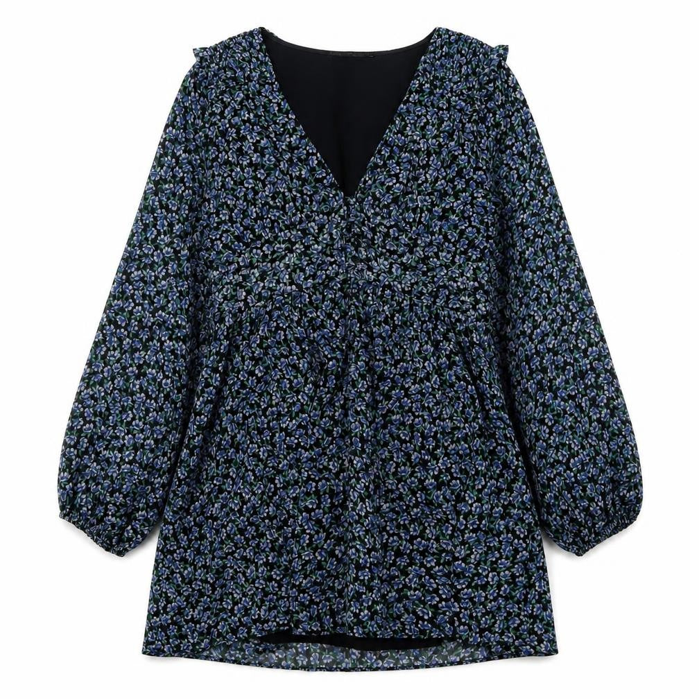 Zara Women's Multicoloured Floral Puff Sleeve Dress L