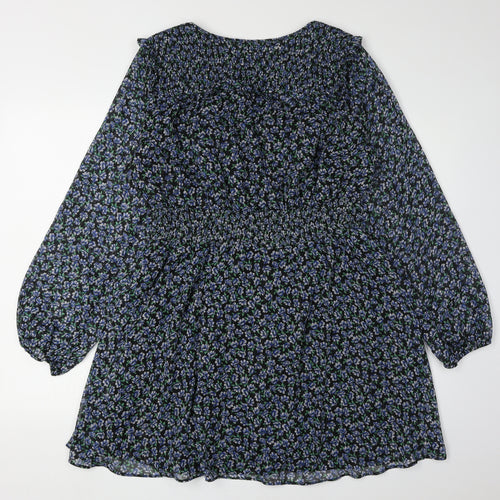 Zara Women's Multicoloured Floral Puff Sleeve Dress L
