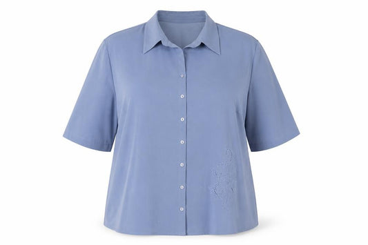 Front view of M&Co Women's Blue Button-Up Shirt, size 20