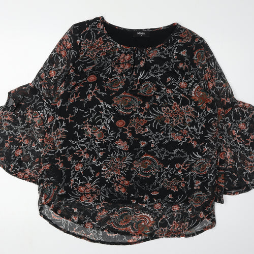 Klass Women's Floral Blouse Size 14, Black, Round Neck