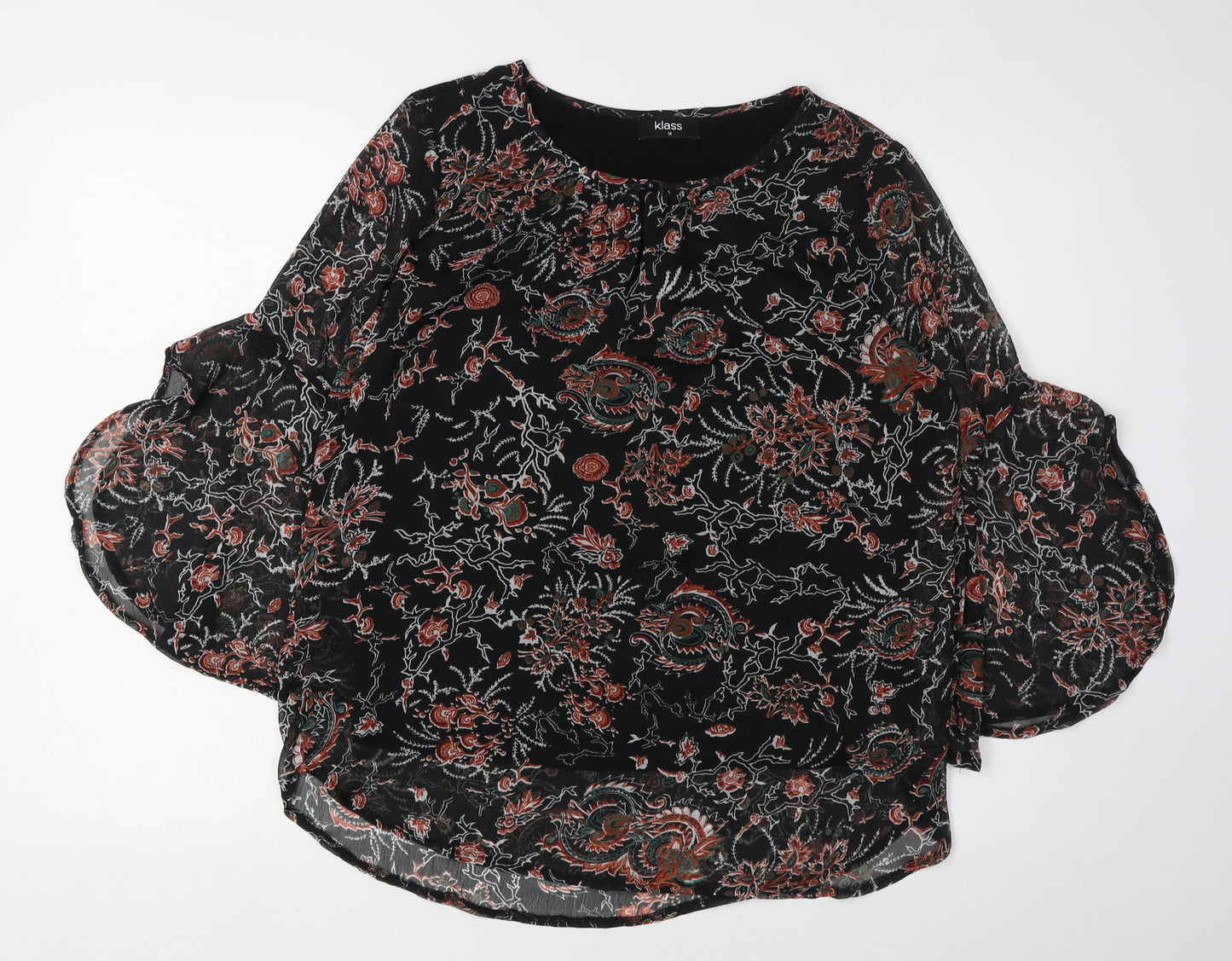 Klass Women's Floral Blouse Size 14, Black, Round Neck