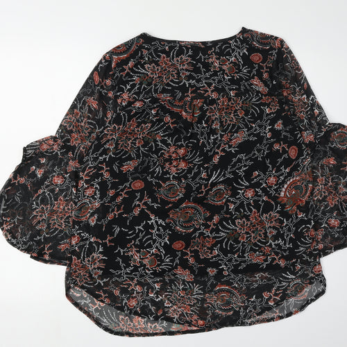 Klass Women's Floral Blouse Size 14, Black, Round Neck