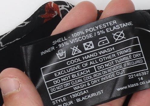 Klass Women's Floral Blouse Size 14, Black, Round Neck