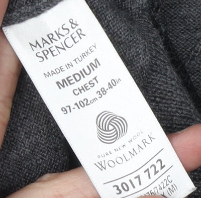 Marks and Spencer Men's Grey V-Neck Wool Pullover M