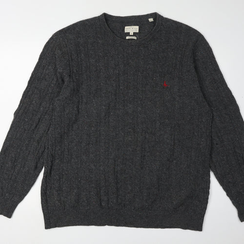 Jack Wills Grey XL Men's Cable-Knit Wool Pullover