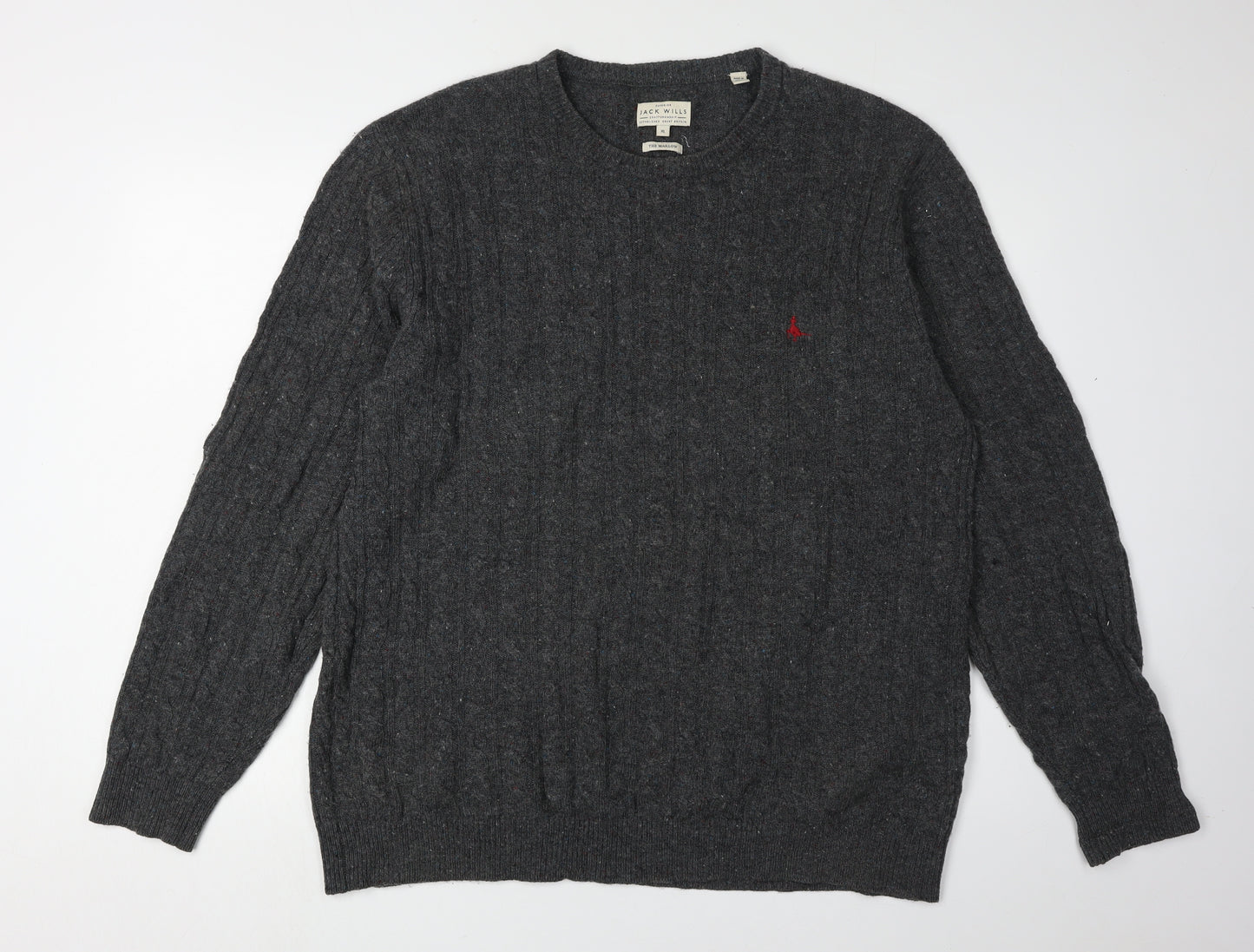 Jack Wills Grey XL Men's Cable-Knit Wool Pullover
