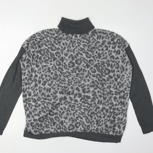Oasis Women's Grey Leopard Print Roll Neck Jumper S