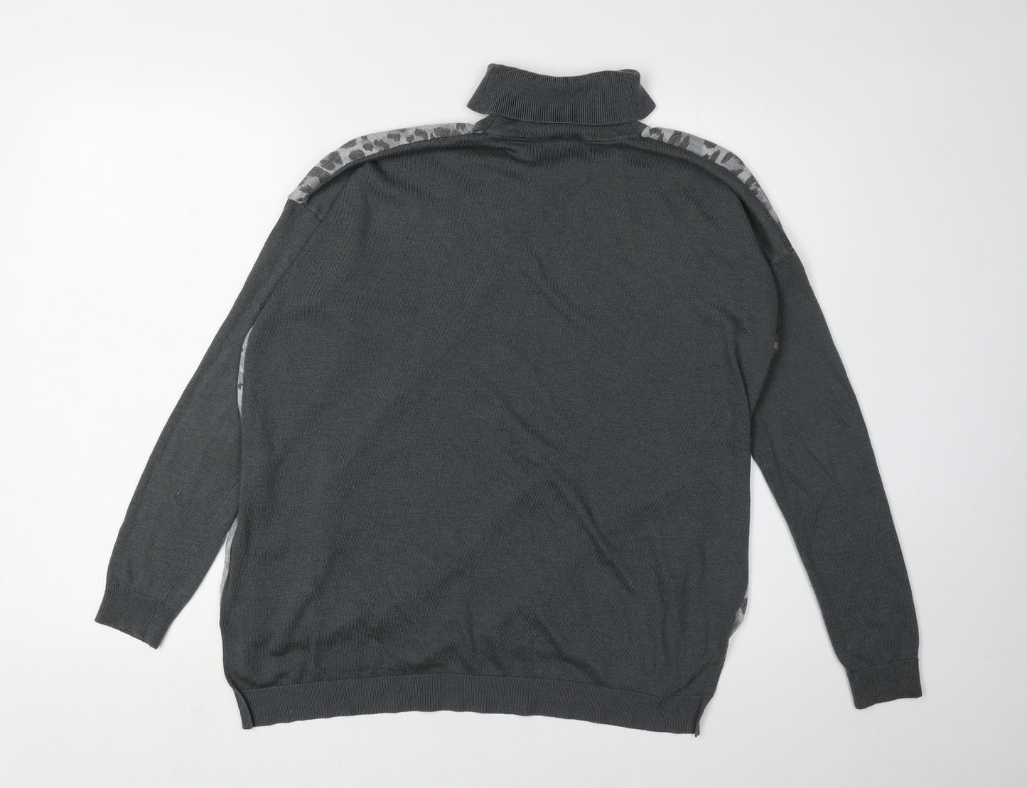 Oasis Women's Grey Leopard Print Roll Neck Jumper S