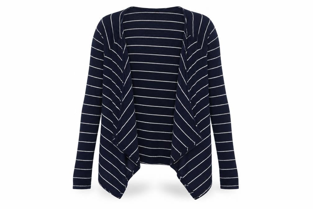Front view of Crew Clothing Women's Blue Striped Cardigan, size 12