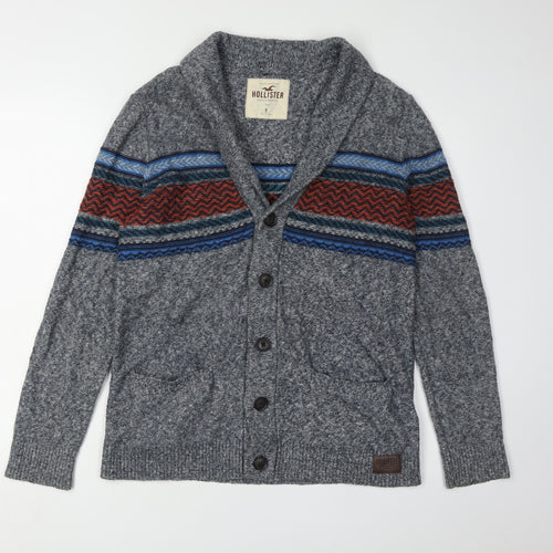 Hollister Men's Grey Cardigan, Size S, V-Neck, Buttons