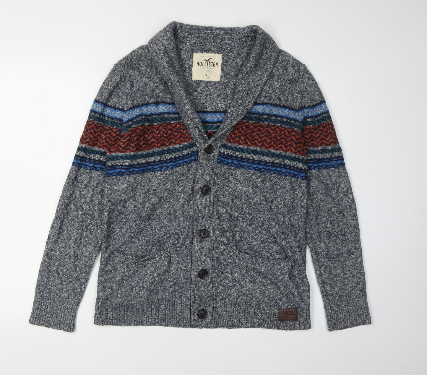 Hollister Men's Grey Cardigan, Size S, V-Neck, Buttons